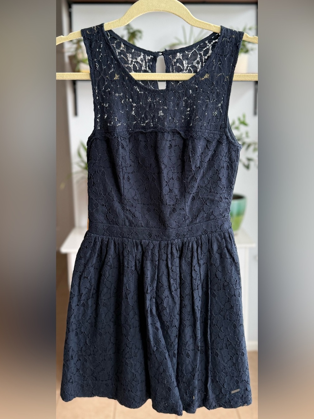 Abercrombie & Fitch Navy Blue Lace Fit-and-Flare Mini Dress
